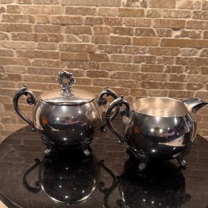 Vintage Silver on Copper Creamer and Sugar Set